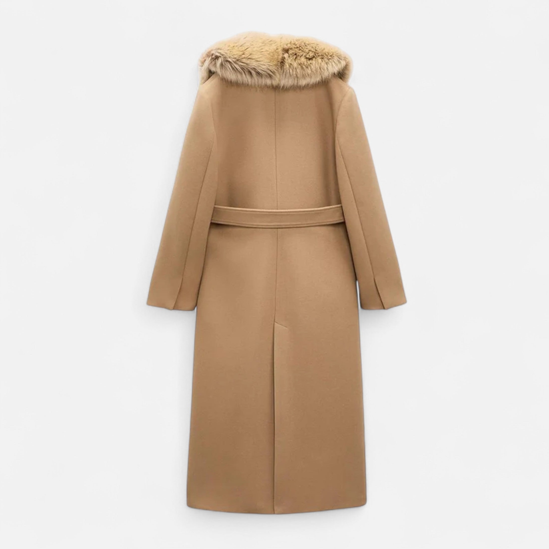 Long wool coat with faux fur lapels for women
