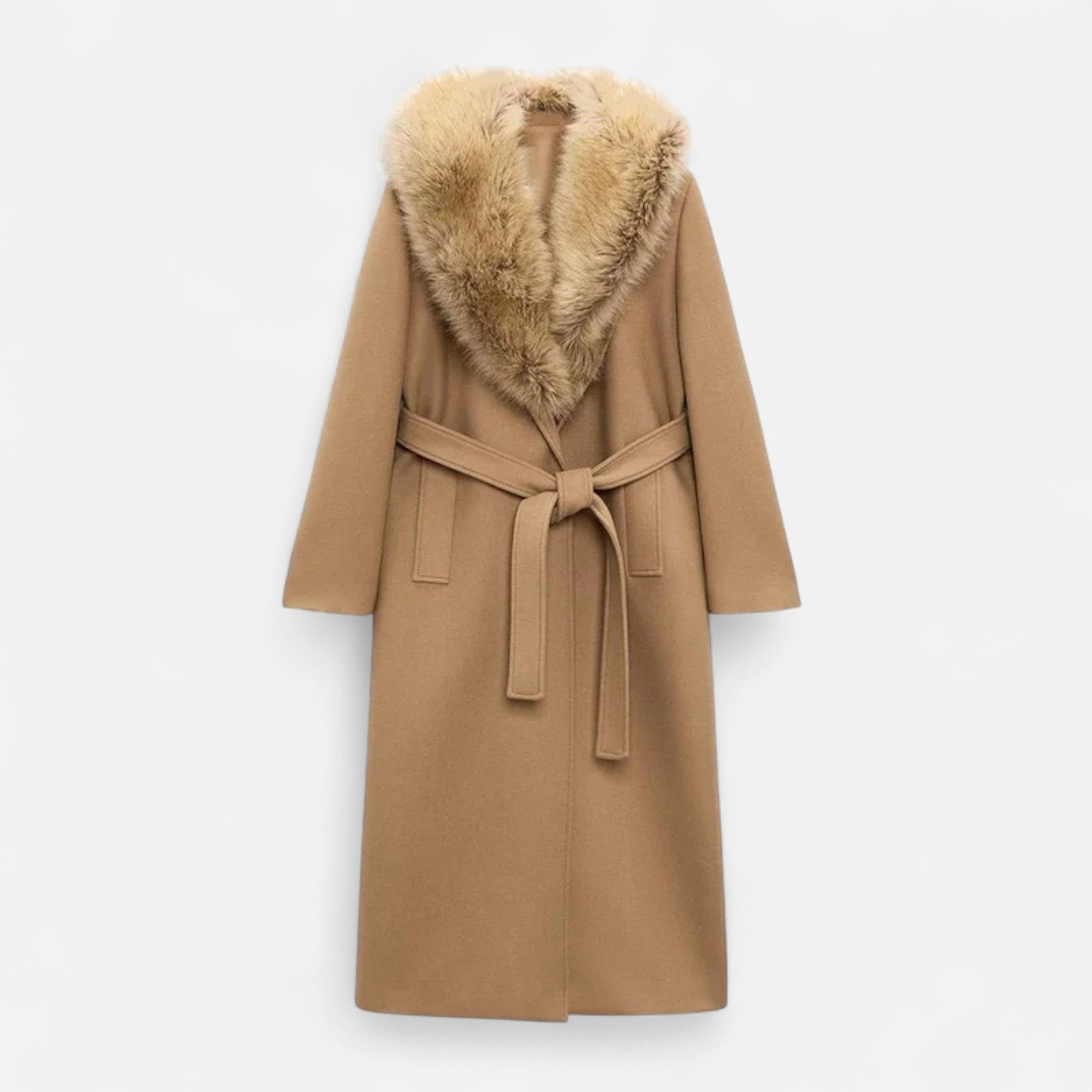 Long wool coat with faux fur lapels for women