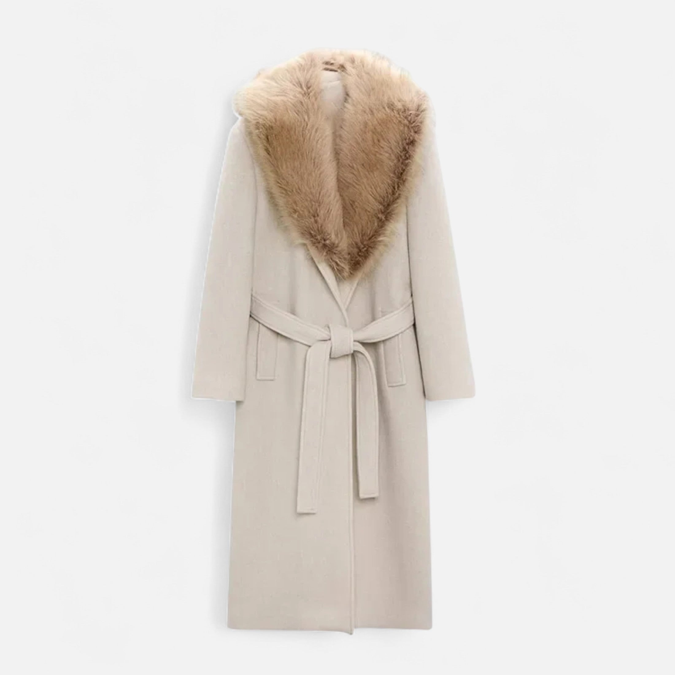 Long wool coat with faux fur lapels for women