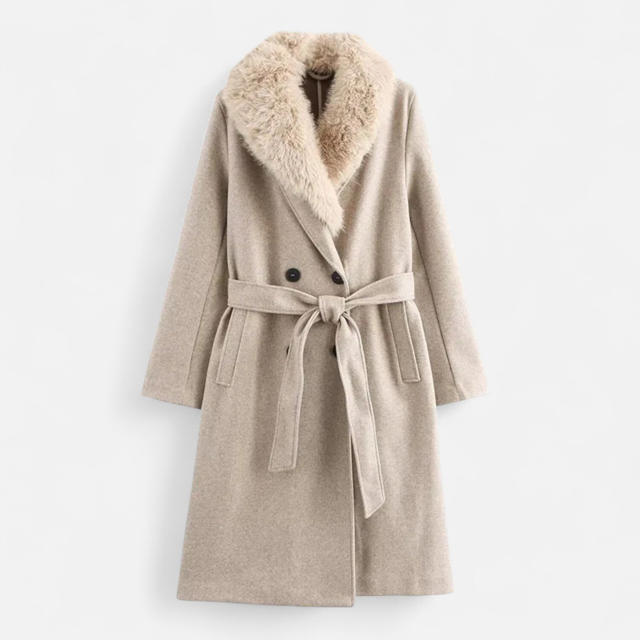 Long wool coat with faux fur lapels for women