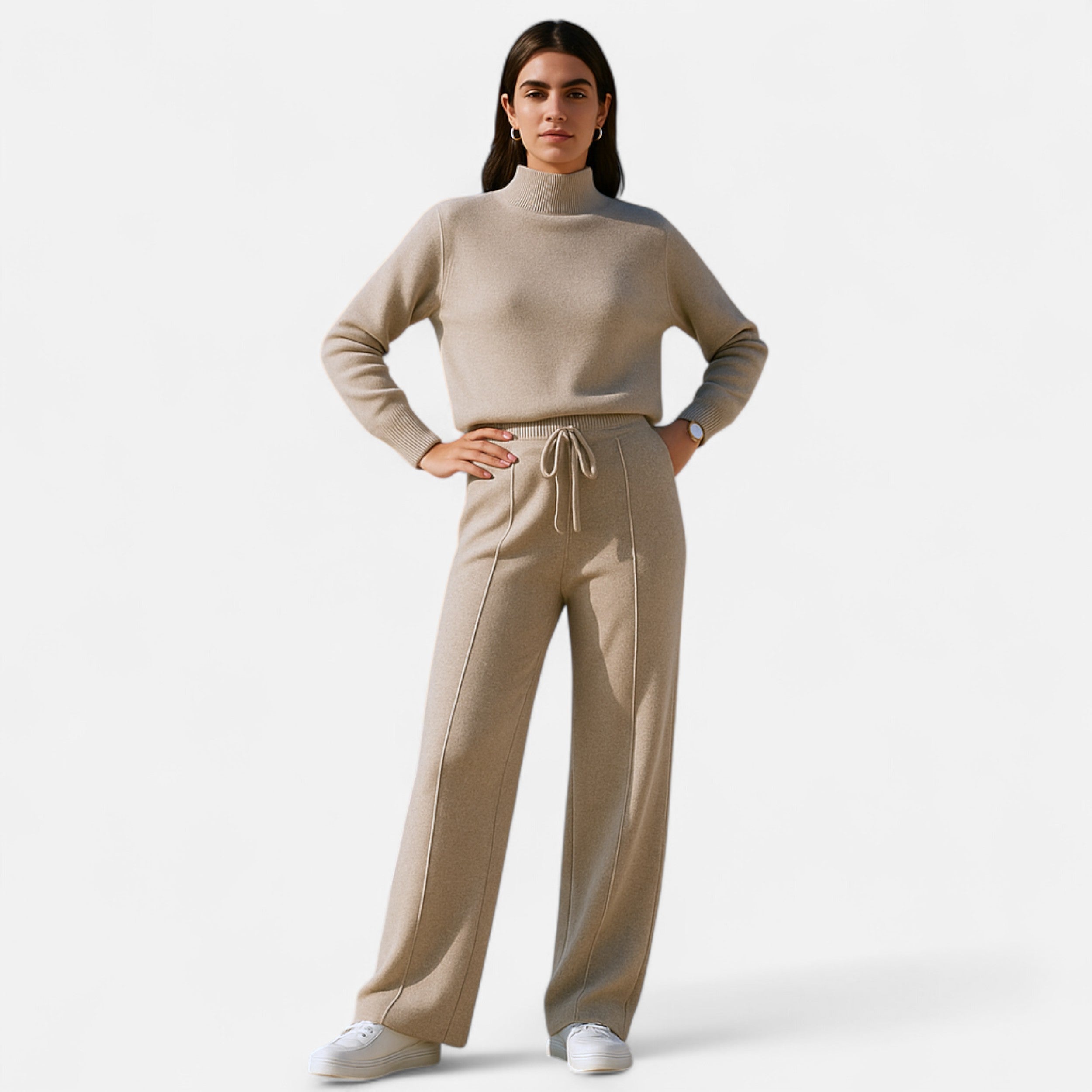 Loose-leg knitted wool trousers for women