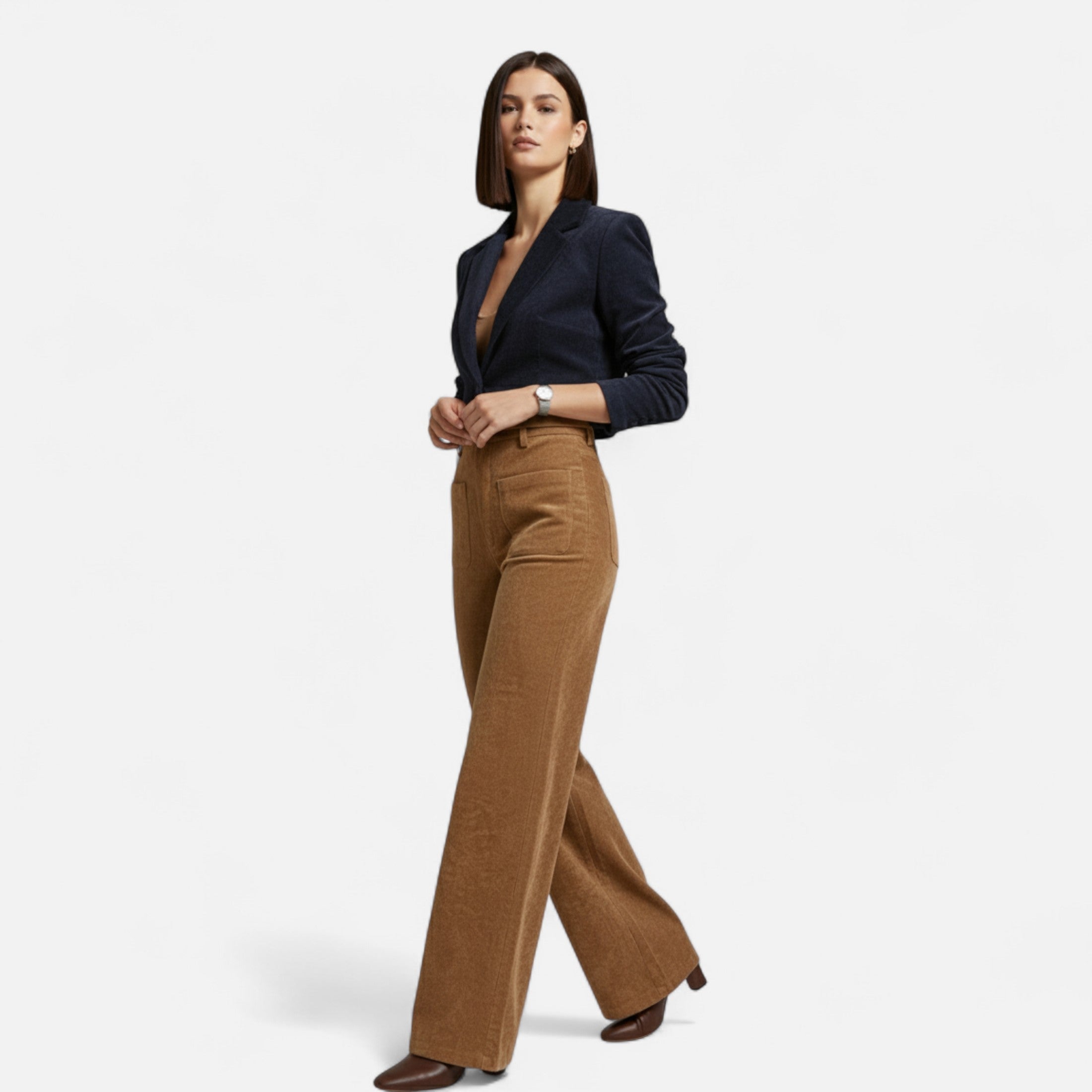 Retro high-waisted wide-leg pants for women